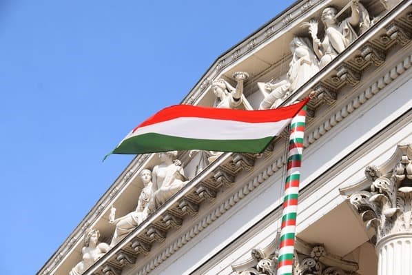 Donaukreuzfahrt Flusskreuzfahrt Donau Ungarisches Nationalmuseum Budapest Ungarn ungarische Flagge