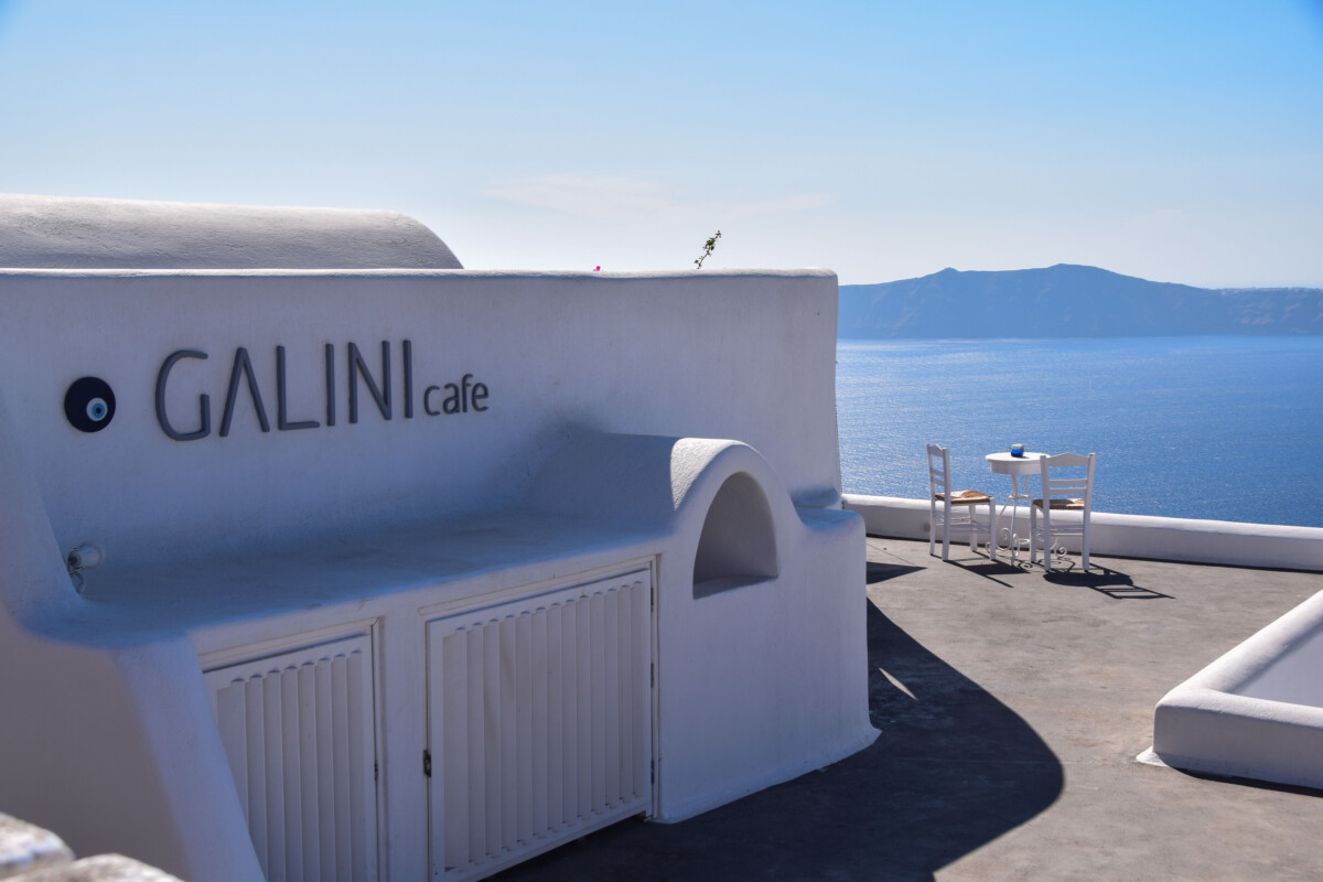 neues Galini Cafe Hotel Firostefani Santorini Sehenswürdigkeiten Kykladen Griechenland