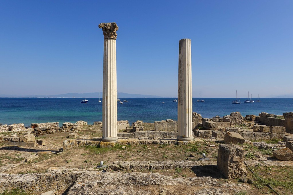 Säulen Römischer Tempel Meer Tharros Halbinsel Sinis Sardinien