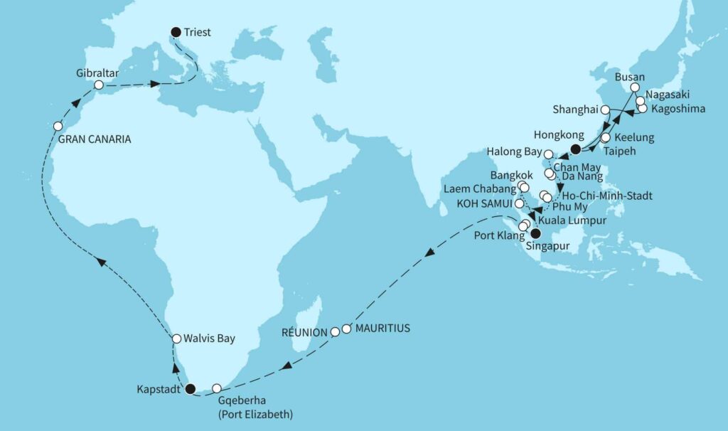 Weltentdecker Route TUI Cruises Mein Schiff 6 2025